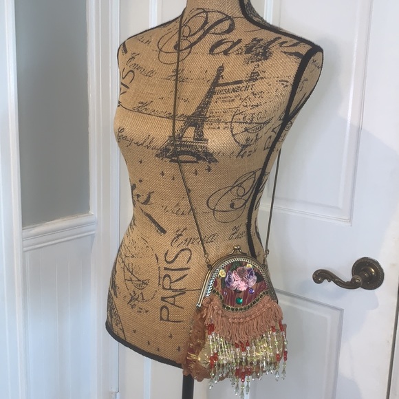 Boho Festival Fringe Crossbody Bag Embellished Renfair Retro Ornate - Picture 2 of 8